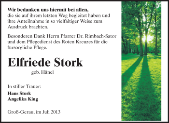 Traueranzeige von Elfriede Stork von Rüsselsheimer Echo, Groß-Gerauer-Echo, Ried Echo