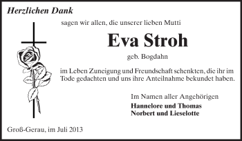 Traueranzeige von Eva Stroh von Rüsselsheimer Echo, Groß-Gerauer-Echo, Ried Echo
