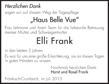 Traueranzeige von Elli Frank von Odenwälder Echo