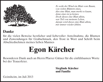 Traueranzeige von Egon Kärcher von Rüsselsheimer Echo, Groß-Gerauer-Echo, Ried Echo