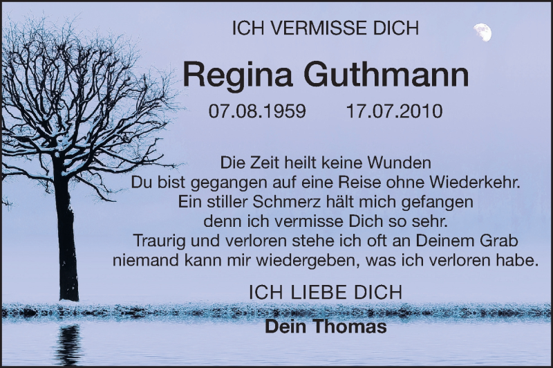  Traueranzeige für Regina Guthmann vom 17.07.2013 aus Rüsselsheimer Echo, Groß-Gerauer-Echo, Ried Echo