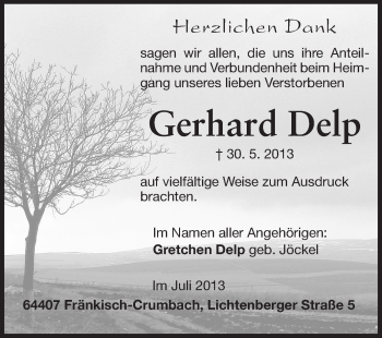 Traueranzeige von Gerhard Delp von Echo-Zeitungen (Gesamtausgabe)