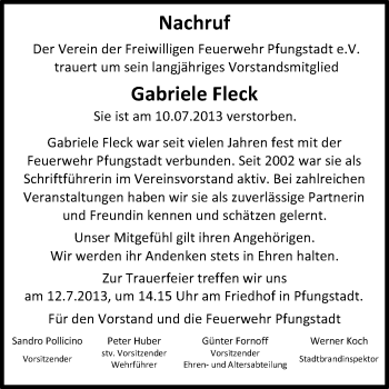 Traueranzeige von Gabriele Fleck von Echo-Zeitungen (Gesamtausgabe)