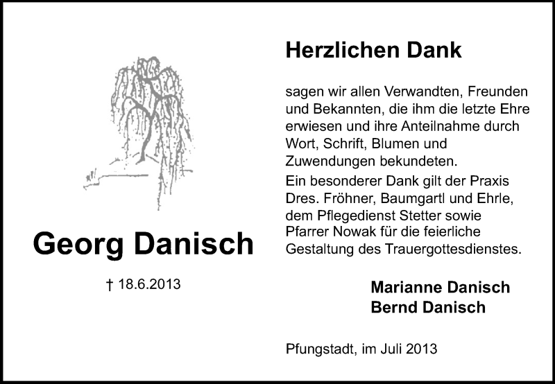  Traueranzeige für Georg Danisch vom 13.07.2013 aus Echo-Zeitungen (Gesamtausgabe)
