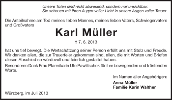 Traueranzeige von Karl Müller von Odenwälder Echo