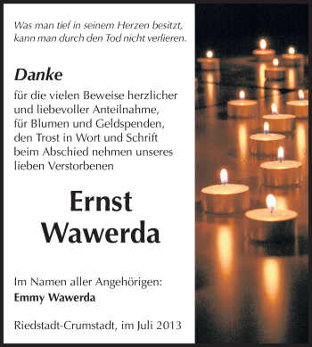 Traueranzeige von Ernst Wawerda von Rüsselsheimer Echo, Groß-Gerauer-Echo, Ried Echo