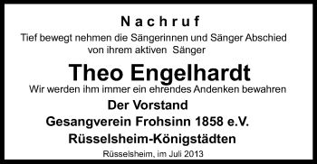 Traueranzeige von Theo Engelhardt von Rüsselsheimer Echo, Groß-Gerauer-Echo, Ried Echo