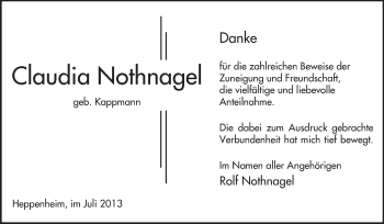 Traueranzeige von Claudia Nothnagel von Echo-Zeitungen (Gesamtausgabe)