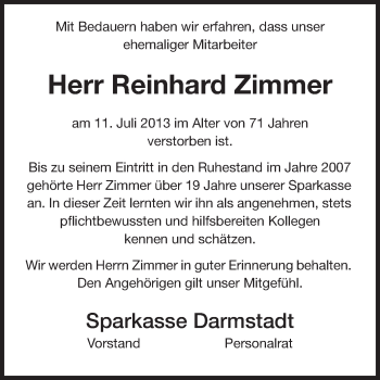 Traueranzeige von Reinhard Zimmer von Echo-Zeitungen (Gesamtausgabe)