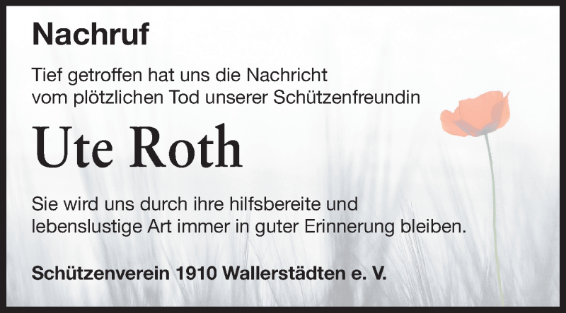  Traueranzeige für Ute Roth vom 20.07.2013 aus Rüsselsheimer Echo, Groß-Gerauer-Echo, Ried Echo