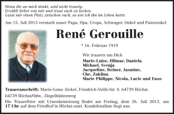 Traueranzeige von René Gerouille von Odenwälder Echo