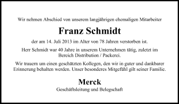 Traueranzeige von Franz Schmidt von Echo-Zeitungen (Gesamtausgabe)
