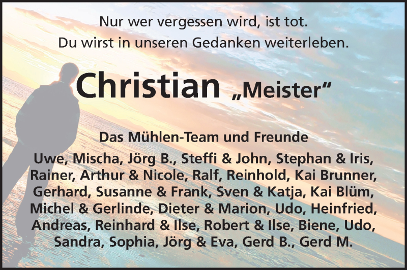  Traueranzeige für Christian Emich vom 24.07.2013 aus Echo-Zeitungen (Gesamtausgabe)