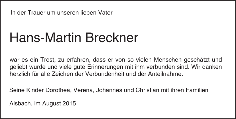  Traueranzeige für Hans-Martin Breckner vom 22.08.2015 aus trauer.echo-online.de