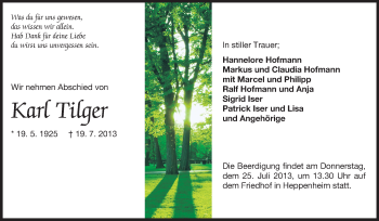 Traueranzeige von Karl Tilger von Starkenburger Echo