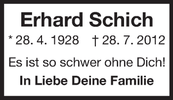 Traueranzeige von Erhard Schich von Echo-Zeitungen (Gesamtausgabe)