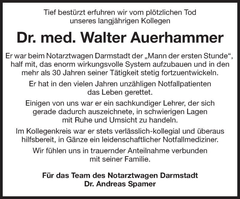  Traueranzeige für Walter Auerhammer vom 27.07.2013 aus Echo-Zeitungen (Gesamtausgabe)