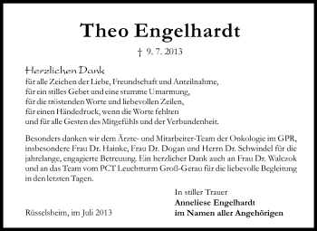 Traueranzeige von Theo Engelhardt von Rüsselsheimer Echo, Groß-Gerauer-Echo, Ried Echo