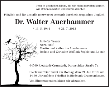 Traueranzeige von Walter Auerhammer von Echo-Zeitungen (Gesamtausgabe)