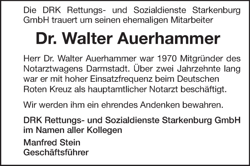  Traueranzeige für Walter Auerhammer vom 27.07.2013 aus Echo-Zeitungen (Gesamtausgabe)