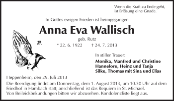 Traueranzeige von Anna Eva Wallisch von Starkenburger Echo