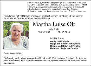 Traueranzeige von Martha Luise Olt von Odenwälder Echo