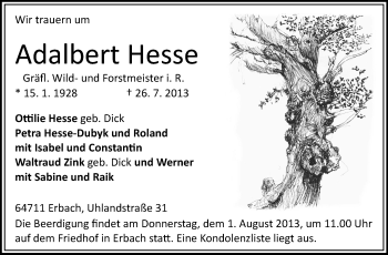 Traueranzeige von Adalbert Hesse von Odenwälder Echo