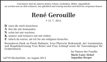 Traueranzeige von René Gerouille von Odenwälder Echo