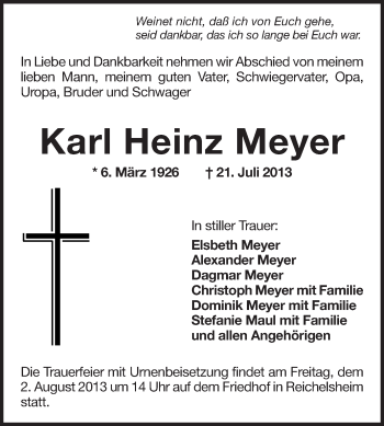 Traueranzeige von Karl Heinz Meyer von Odenwälder Echo