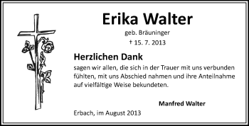 Traueranzeige von Erika Walter von Odenwälder Echo