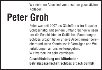 Traueranzeige von Peter Groh von Odenwälder Echo