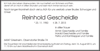 Traueranzeige von Reinhold Gescheidle von Echo-Zeitungen (Gesamtausgabe)