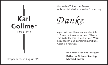 Traueranzeige von Karl Gollmer von Starkenburger Echo