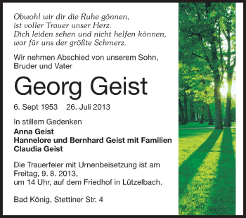 Traueranzeige von Georg Geist von Odenwälder Echo