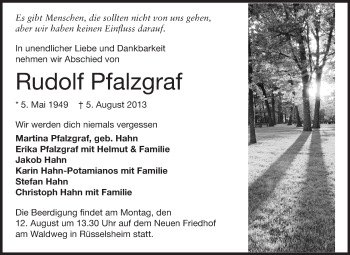 Traueranzeige von Rudolf Pfalzgraf von Rüsselsheimer Echo, Groß-Gerauer-Echo, Ried Echo