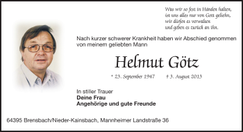 Traueranzeige von Helmut Götz von Echo-Zeitungen (Gesamtausgabe)