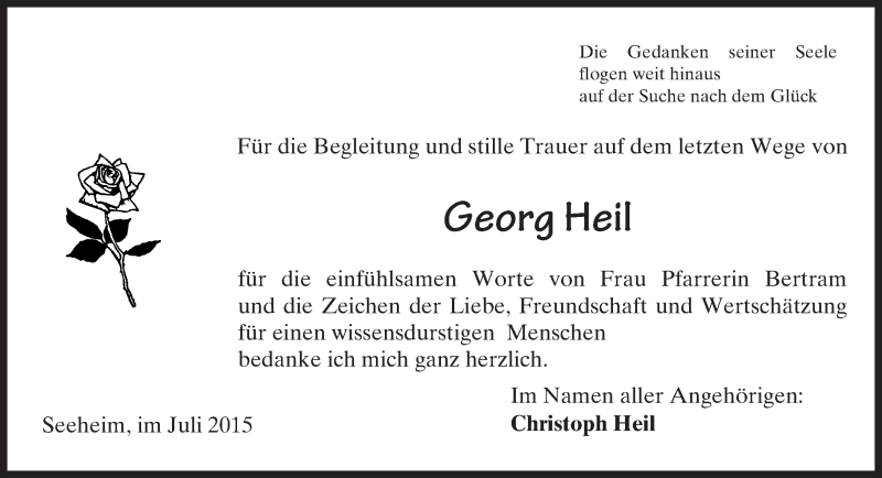  Traueranzeige für Georg Heil vom 01.08.2015 aus trauer.echo-online.de