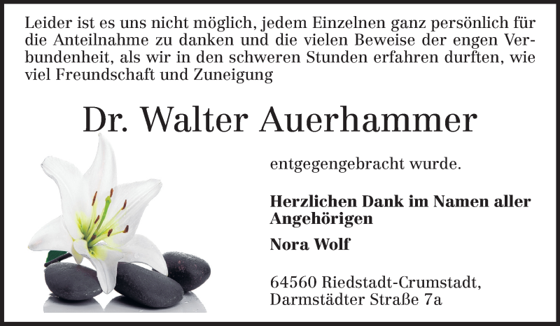  Traueranzeige für Walter Auerhammer vom 10.08.2013 aus Echo-Zeitungen (Gesamtausgabe)