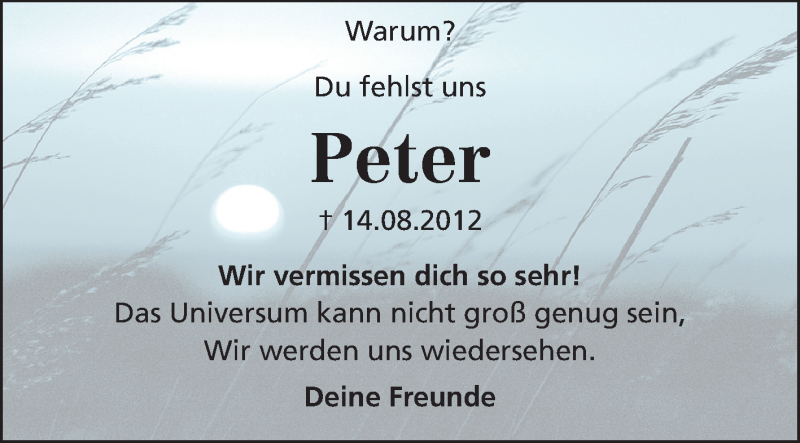  Traueranzeige für Peter Luley vom 14.08.2013 aus Rüsselsheimer Echo, Groß-Gerauer-Echo, Ried Echo
