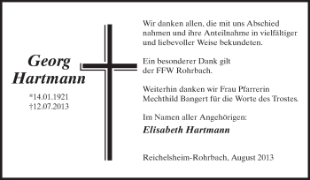 Traueranzeige von Georg Hartmann von Odenwälder Echo