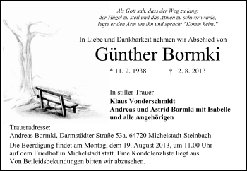 Traueranzeige von Günther Bormki von Odenwälder Echo