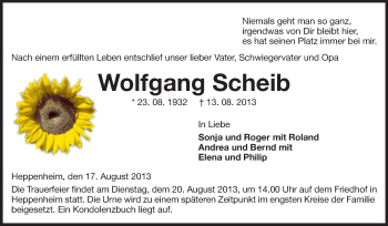 Traueranzeige von Wolfgang Scheib von Starkenburger Echo