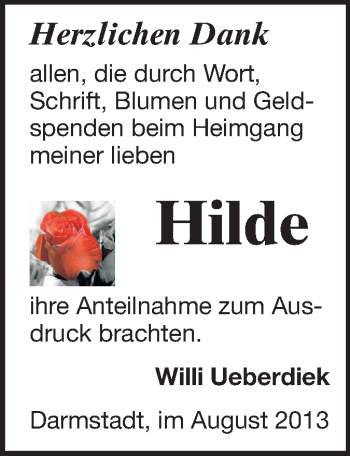 Traueranzeige von Hilde  von Echo-Zeitungen (Gesamtausgabe)