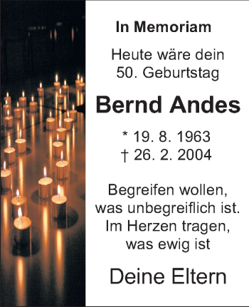 Traueranzeige von Bernd Andes  von Odenwälder Echo