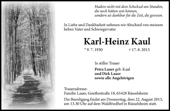 Traueranzeige von Karl-Heinz Kaul von Rüsselsheimer Echo, Groß-Gerauer-Echo, Ried Echo
