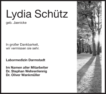 Traueranzeige von Lydia Schütz von Echo-Zeitungen (Gesamtausgabe)