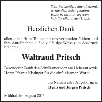 Traueranzeige von Waltraud Pritsch von Echo-Zeitungen (Gesamtausgabe)