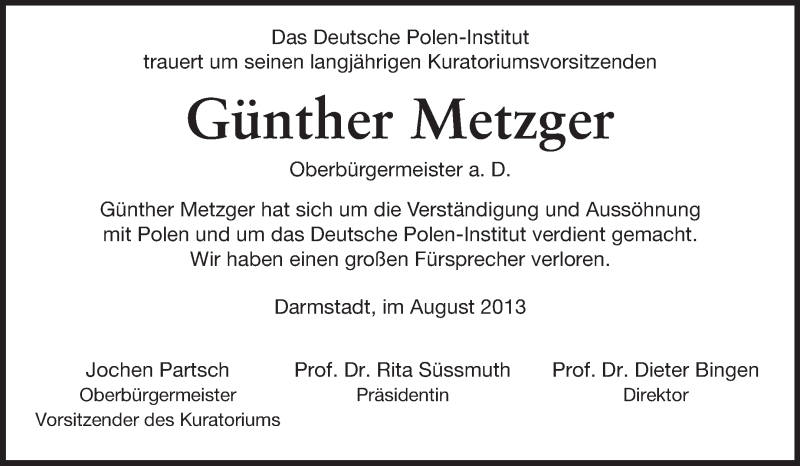  Traueranzeige für Günther Metzger vom 22.08.2013 aus Echo-Zeitungen (Gesamtausgabe)