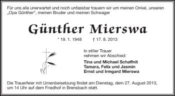Traueranzeige von Günther Mierswa von Echo-Zeitungen (Gesamtausgabe)