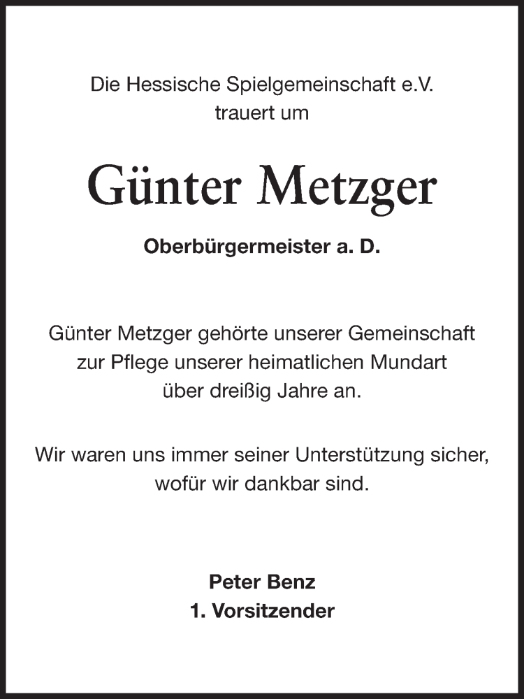  Traueranzeige für Günther Metzger vom 22.08.2013 aus Echo-Zeitungen (Gesamtausgabe)